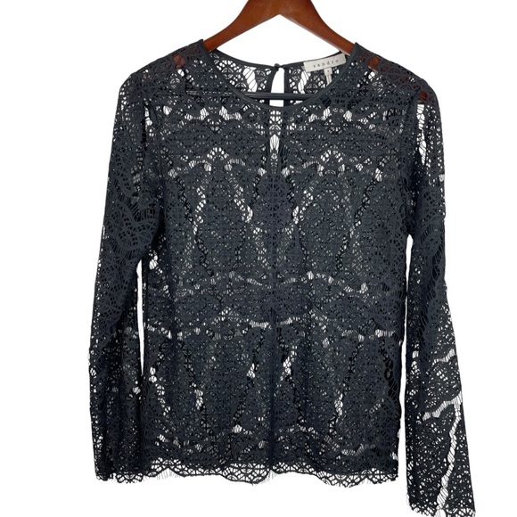 Sandro Vintage | Black Open Crochet Lace Long Sleeve Sheer Blouse - Picture 1 of 5